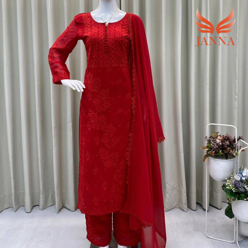 Red Angel Exclusive Premium Embroderied Work Kurta Dress(3 Picese)
