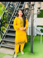 Pakistani Inspired Boutique Kurta Dress (2 Pieces) Yellow - Image 2