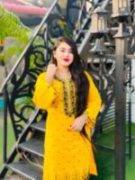 Pakistani Inspired Boutique Kurta Dress (2 Pieces) Yellow - Image 4
