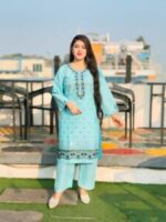 Pakistani Inspired Boutique Kurta Dress (2 Pieces) Sky Blue - Image 4
