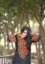 Orange Embroidery Kabli Set Two-Piece - Image 7