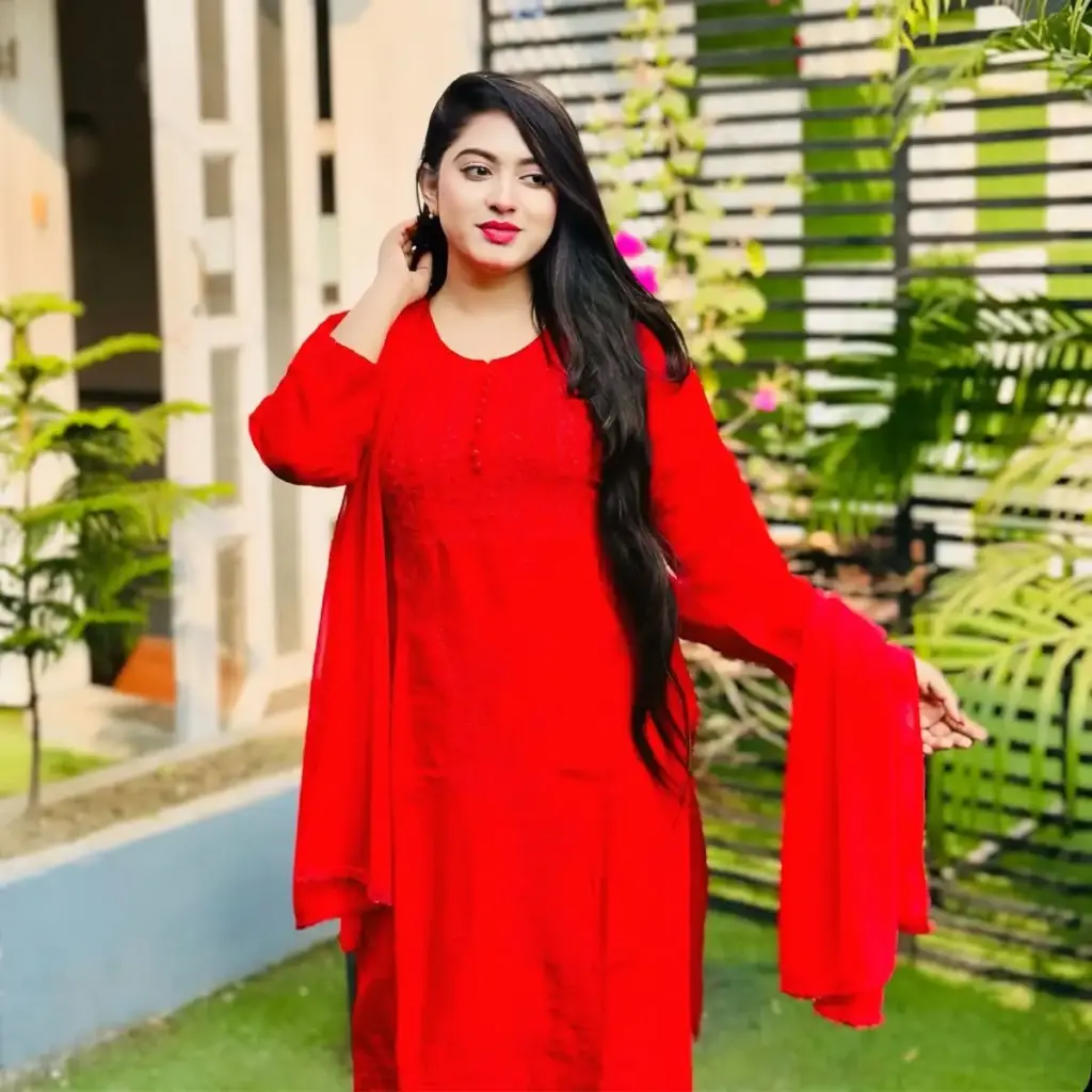 Red & White Angel Exclusive Kurta Set (3 Picese) Dress.